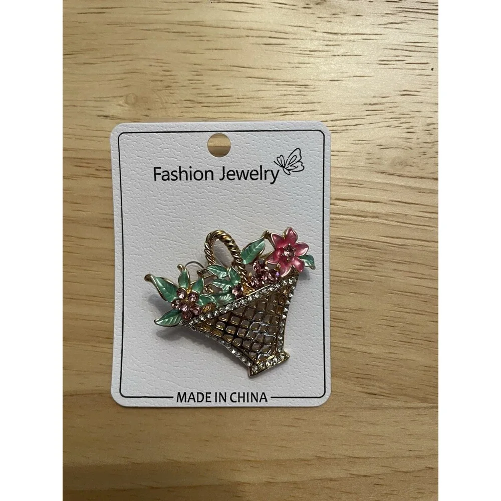 Fashion Jewelry Flower Basket Pin MM-BR-0454-GD Gold Tone New‎